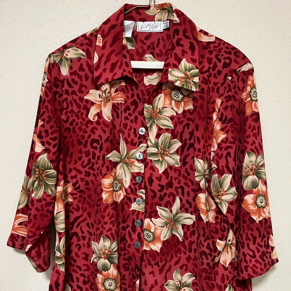 Kathy Che silky blouse, 3/4 sleeves, size 18